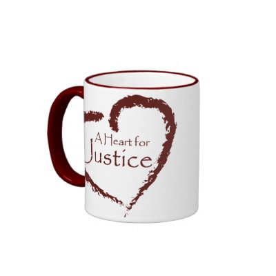 A Heart for Justice mug 15 oz. (maroon ringer) by aheartforjustice