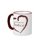 A Heart for Justice mug 15 oz. (maroon ringer)