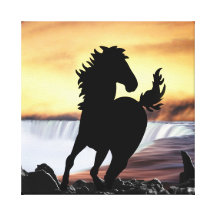 A horse silhouette and waterfall gallery wrap canvas