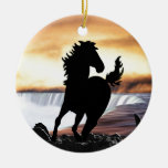 A horse silhouette and waterfall ornament