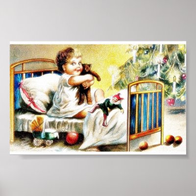A kid sitting on the cot and holding toys poster by RememberChristmas