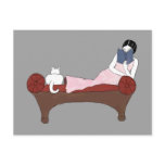 A Lady, A Cat and A Very Good Book Postcard