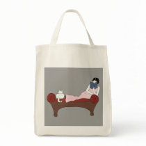 A Lady, A Cat and A Very Good Book Tote Bag