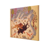 A Lion Attacking and Killing a Bull Stretched Canvas Prints