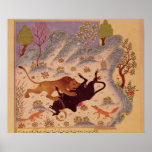 A Lion Attacking and Killing a Bull Print