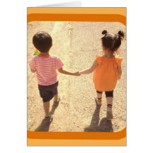 A Little Girl and Little Boy Walking Hand in Hand Card