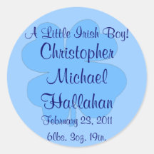 "A Little Irish Boy!" - Birth Announcement Stickers