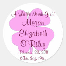 "A Little Irish Girl!" - Birth Announcement Stickers