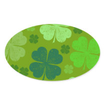 A Lot of Green Four Leaf Lucky Clovers Oval Sticker
