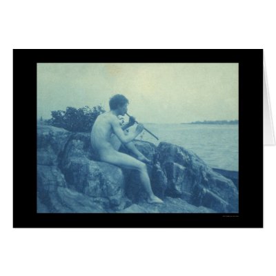 A Man Playing His Pipe 1888 Greeting Cards by lc_vintagephotos