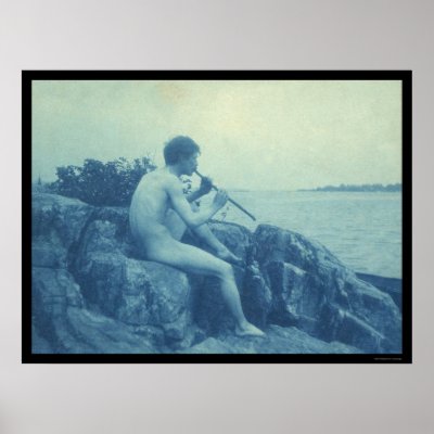 A Man Playing His Pipe 1888 Poster by lc_vintagephotos