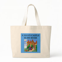 a man's home is his castle tote bags