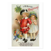 A Merry Christmas Boy and Girl Card Post Cards