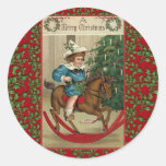 A Merry Christmas Rocking Horse Vintage Art Stickers
