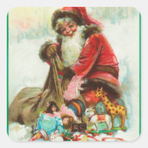 A Merry Christmas Santa Packing Toys in his Square Stickers