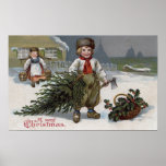 A Merry ChristmasBoy with a Cut Tree Poster