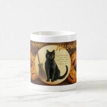 A Merry Halloween Cat and Pumpkins Card Mug