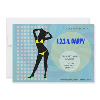 A model wearing a yellow bikini personalised invitations by wavegrafx