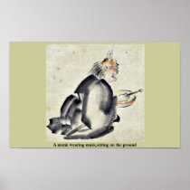 A monk wearing mask,sitting on the ground posters