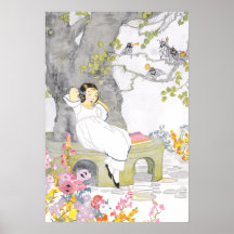 A Nap on Garden Bench Under Cherry Tree Poster