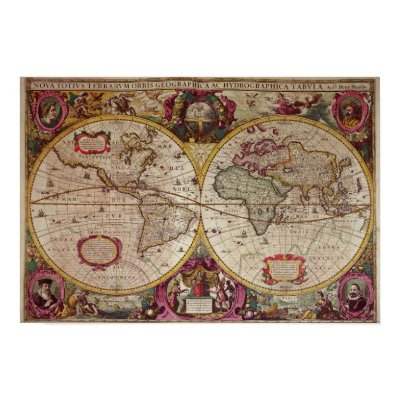 A New Land and Water Map of the Entire Earth Poster by bridgemanart
