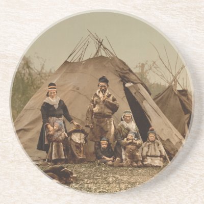 A Norwegian Lapp Family in Norway from 1890 Beverage Coasters by wallarts