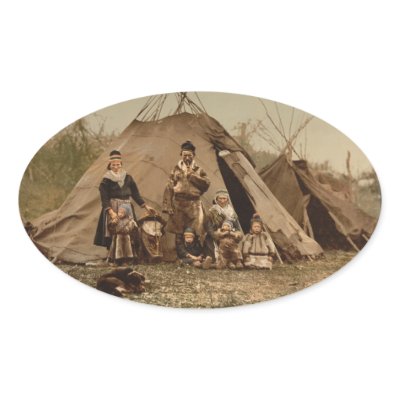 A Norwegian Lapp Family in Norway from 1890 Oval Stickers by wallarts