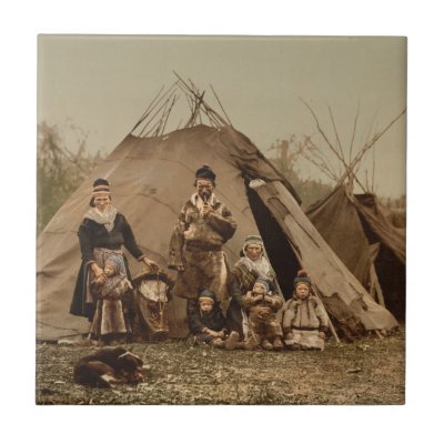 A Norwegian Lapp Family in Norway from 1890 Ceramic Tiles by wallarts