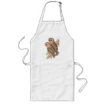 A Pair of Masked Barn Owls on a branch (painting). Apron