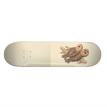 A Pair of Masked Barn Owls on a branch (painting). Custom Skateboard