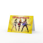 A party invitation with a girl band greeting cards