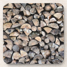 A pile of firewood beverage coaster