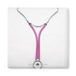 A pink doctors stethoscope displaying the symbol magnet