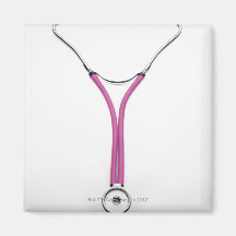 A pink doctors stethoscope displaying the symbol magnet