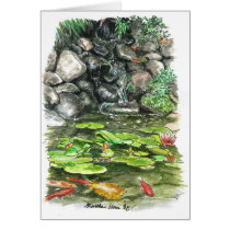 A pond with fish greeting cards