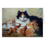 A Proud Mother - A Cat with her Yellow Kittens Greeting Cards
