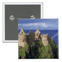 A rainbow strikes mediaeval Dunluce Castle on Pinback Buttons