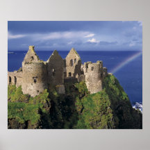 A rainbow strikes mediaeval Dunluce Castle on Print