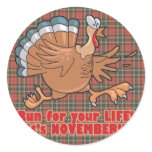 a run for life funny turkey round sticker