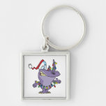 a silly cute christmas santa rhino keychain