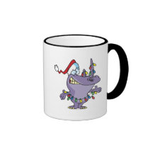 a silly cute christmas santa rhino mug
