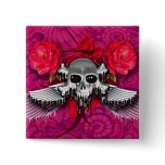 A Skull, Wings and Roses Button