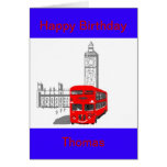 A smiling London Bus Greeting Card