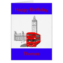 A smiling London Bus Greeting Card