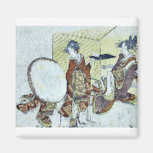 A snow bunny on a tray by Katsushika,Hokusai Magnets