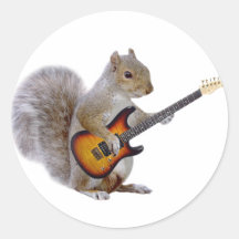 A Squirrel Playing Guitar Round Stickers