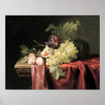 A still life with grapes, plums poster