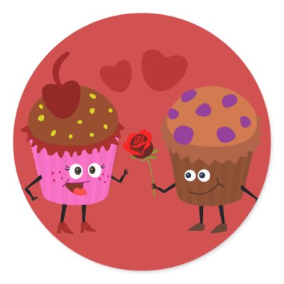 a Stud Muffin giving a flower to a Cupcake Round Sticker by antiboris