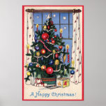 A Vintage Happy Christmas Poster Print