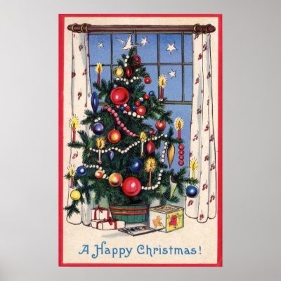 A Vintage Happy Christmas Poster Print by ArtisticFootprints